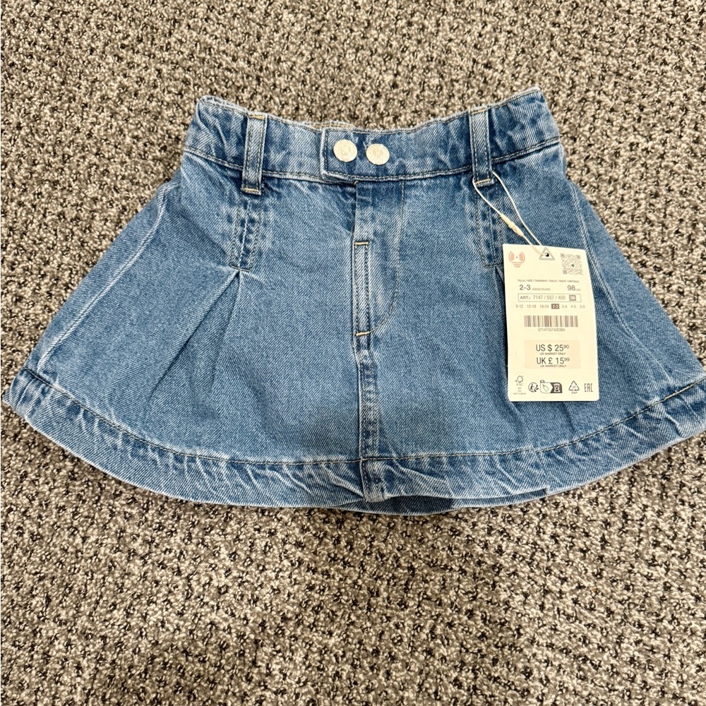 Zara toddler girl size 2-3 denim skirt. New with tags.